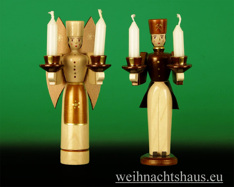 Engel und Bergmann Erzgebirge Lichterengel Lichterbergmann natur für Kerzen Seiffen