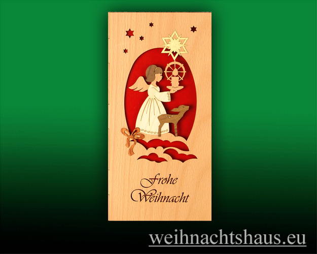Holzkarte Weihnacht  Karte-aus Holz Weihnachtsengel Frohe Weihnachten