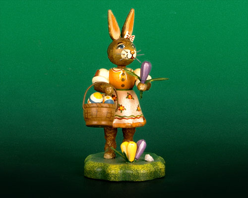 Seiffen Weihnachtshaus - Hubrig Häschen Mutter mit Krokus - Bild 1