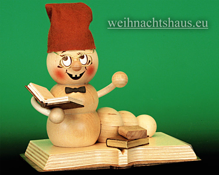Seiffen Weihnachtshaus - <!--11-->Räuchermann Räucherwurm Erzgebirge Bücherwurm - Bild 1