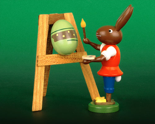 Osterhase Erzgebirge Osterhäschen  Osterdekoration Dekohasen  Staffelei und Ei Ostern Preissler