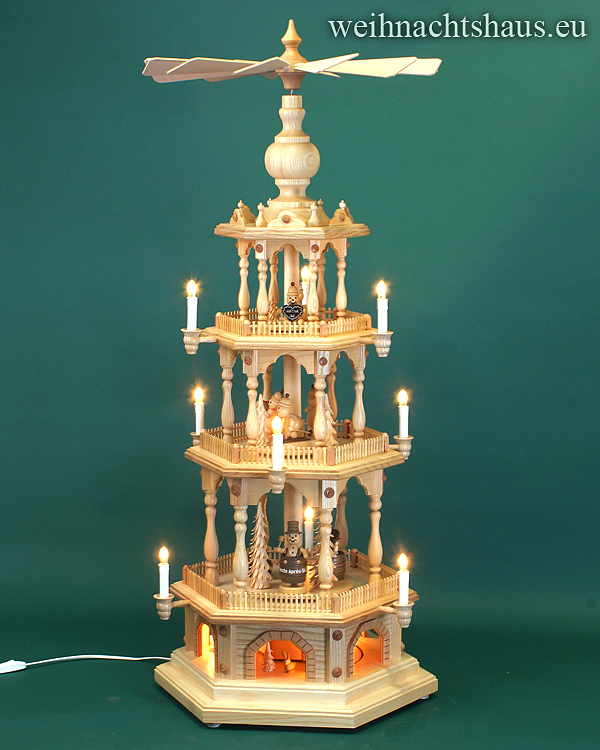 Weihnachtspyramide  elektrisch Pyramide groß Erzgebirge mit Schneemann Seiffen