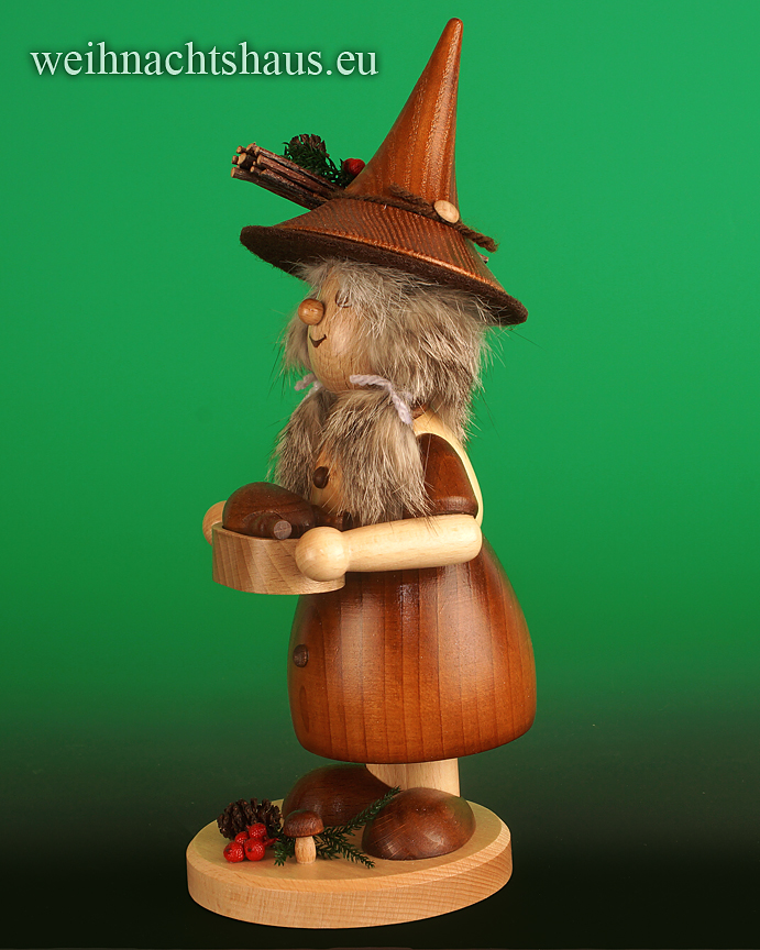 Räucherfrau mit Pfanne Gänsbraten Braten Bratenpfanne Wichtelfrau groß Gänsebräter Erzgebirge 