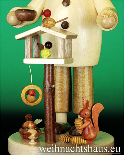 Räuchermann mit Vögel und Vogelfütterung aus dem Erzgebirge