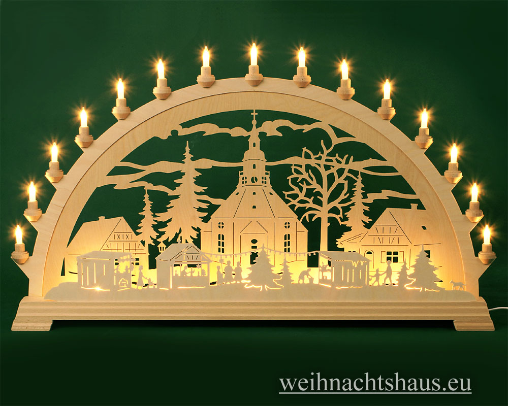 Seiffen Weihnachtshaus - Schwibbogen 20 Kerzen Seiffener Weihnachtsmarkt 100 cm - Bild 1