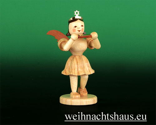Seiffen Weihnachtshaus - Kurzrockengel natur Mundharmonika - Bild 1
