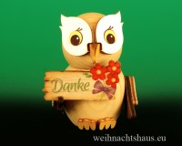 Seiffen Weihnachtshaus - Eule 2021 Neuheit klein mit Danke - Bild 1