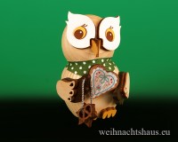 Seiffen Weihnachtshaus - Eule 2021 Neuheit klein mit Lebkuchenherz - Bild 1