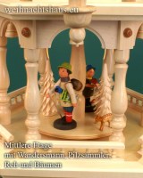 Seiffen Weihnachtshaus - Weihnachtspyramide 109 cm Pyramide elektrisch beleuchtet Zaun mit Erzgebirgsfiguren - Bild 2